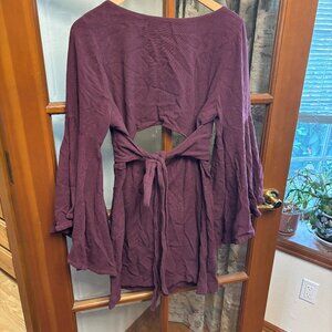 Plum Free People Wrap Dress with cutouts and ties, Size Large